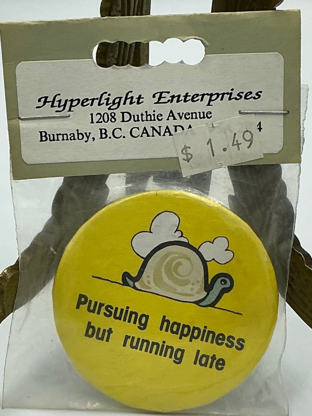 Vintage Pin Button Pursuing Happiness But Running Late Hyperlight